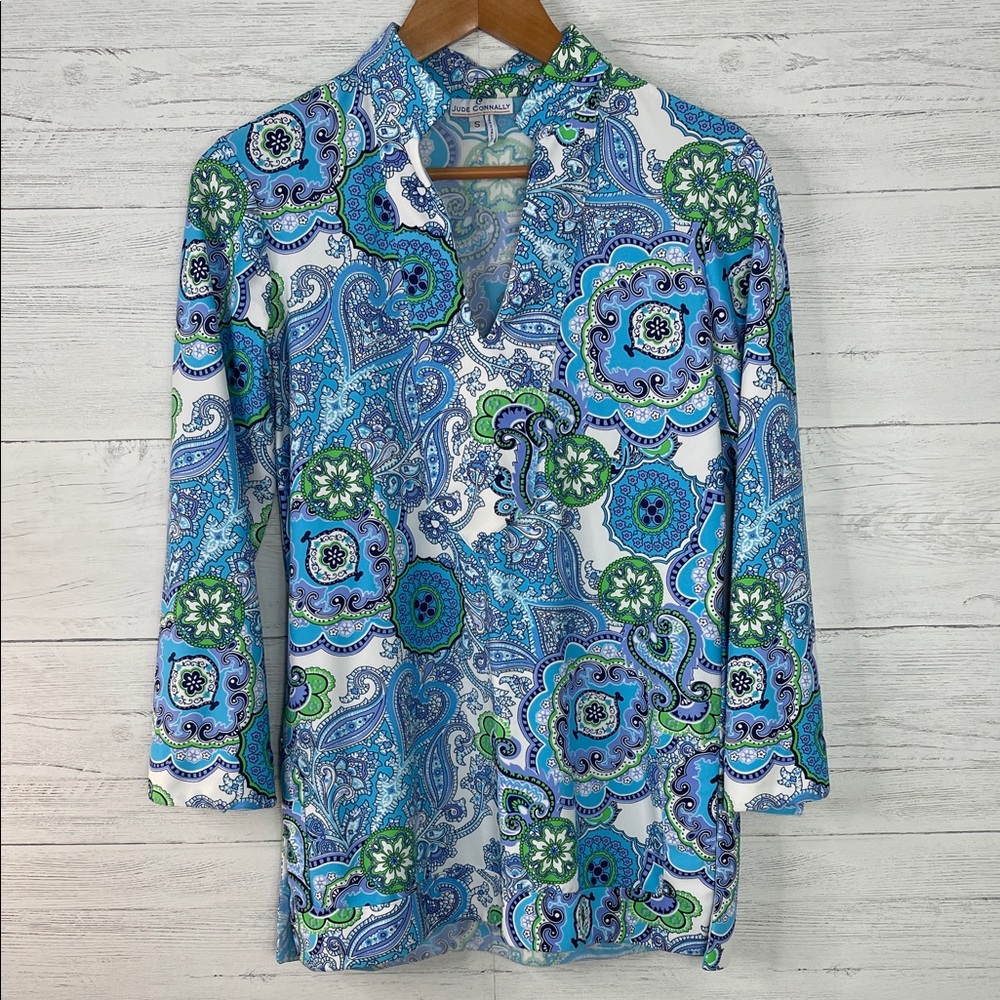 Jude Connally Blue and Green Paisley Top